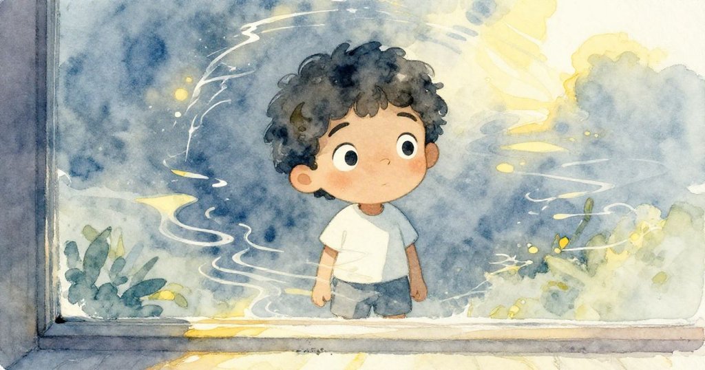 透過水面如玻璃視窗,Milo凝望波光粼粼的池水,從好奇啟程到逐步探索顯露柔和光影。