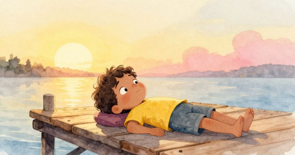 波浪退去後,Milo坐於木板上安然休息,臉上流露平靜喜悅,從熱烈探險逐步走向靜謐結局。