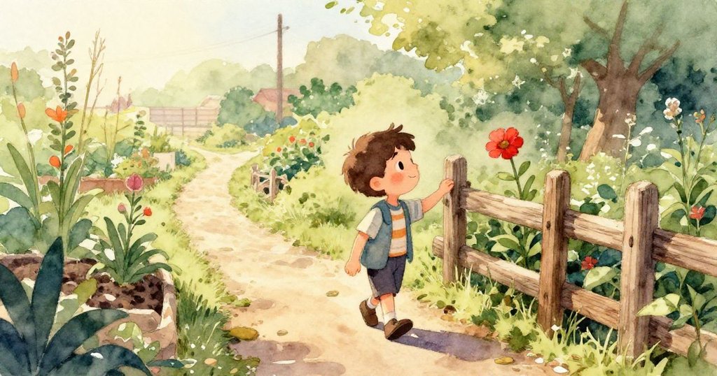 高處視角下,猛禽低飛追逐逃竄小雀,果樹與花壇在晨光中散發金色光輝。