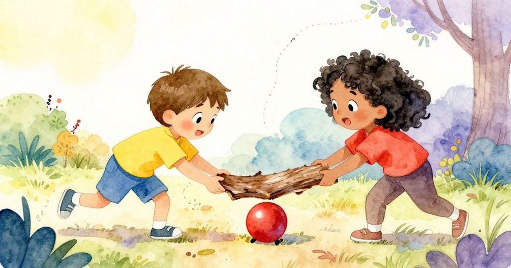 Milo與Tessa交換樹皮，臉上滿懷期待與信任，蟻行仍緩緩延伸，溫馨合作展現童年冒險精神。