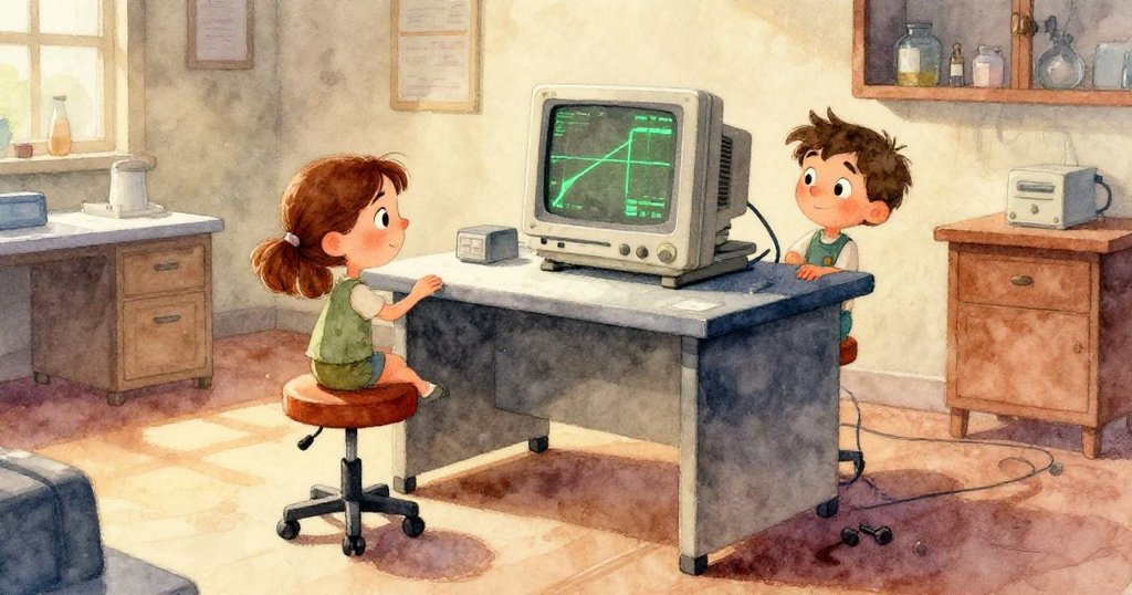 鏡頭聚焦於實驗室拋光地板上的細膩質感，小螺栓悄然滑動，問卷紙邊緣自然捲曲，充滿細節美感。