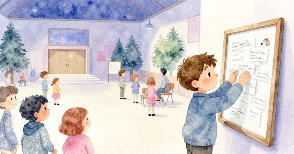 夜幕降臨，本封存信件展示框的場景中，Ben與鄰居滿懷喜悅，平和燈光映出共同完成任務的溫馨與寧靜。