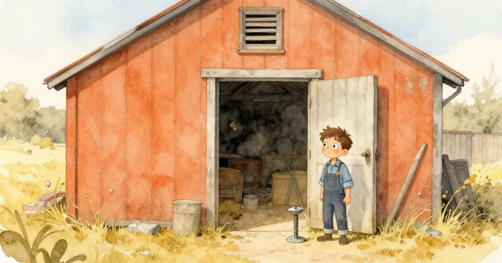 米洛站在明亮開放的門口，注視著地板上緩緩旋轉的最後一顆螺絲，神情平靜迎向新希望。