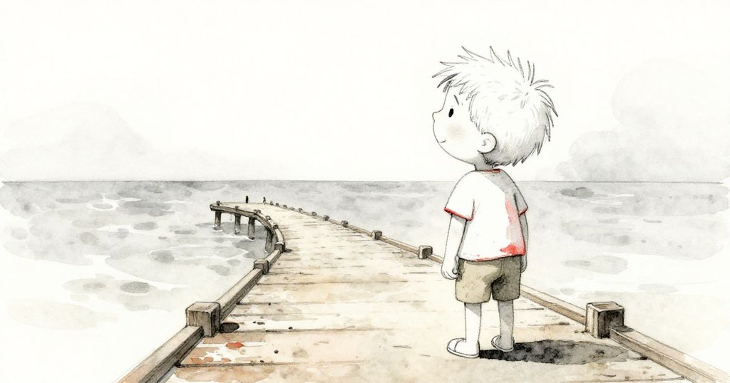 米洛安全抵達碼頭盡頭,微笑望向遼闊遠方,懷著好奇回味途中發現小龜的奇遇,象徵結局與新起點