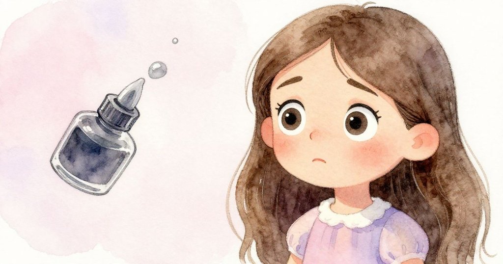 Mira 鎖定顫動的墨水瓶，眼神專注流露驚奇與憂慮，故事發展引人入勝，背景隱約見桌面。