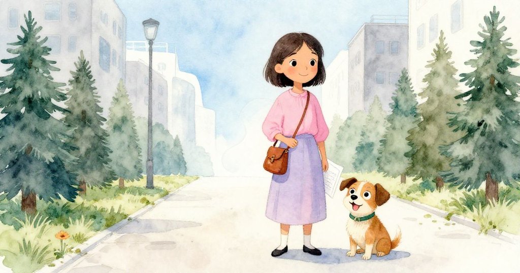 Naomi穩立於乾燥巷道，手執皮袋與紙頁，Milo陪伴左右，望向前方充滿希望與新旅程的開闊未來。