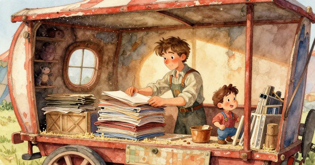 水球衝進陶瓷水壺，陽光下水花飛濺覆蓋塵埃木板，動態呈現意外美感與豐富水紋。