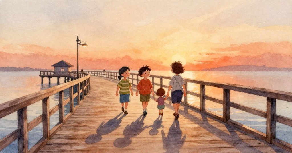 木板上滾動的彩色玻璃彈珠在水漬中映出閃亮倒影，展現輕柔冰藍與銀灰色調，細節豐富。