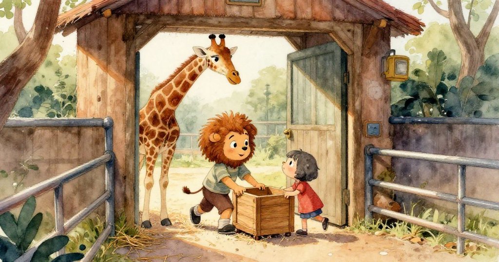 Leo輕觸木箱粗糙木紋和濕稻草細節，旁邊有鬆動木板，呈現自然質感與解謎線索。