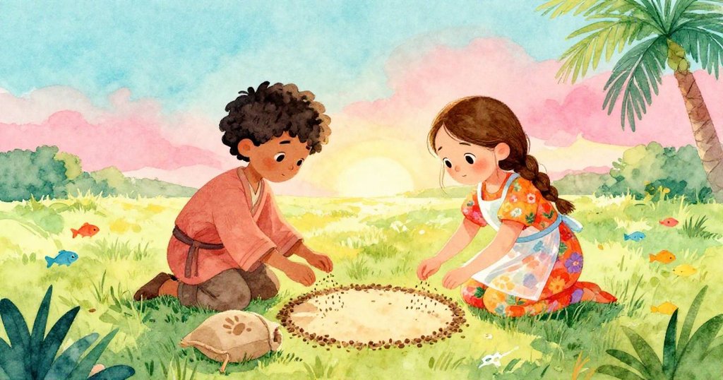 在明亮草地儀式場，Ben與Mira均勻撒下種子，象徵團結關懷，印下掌痕美麗痕跡。