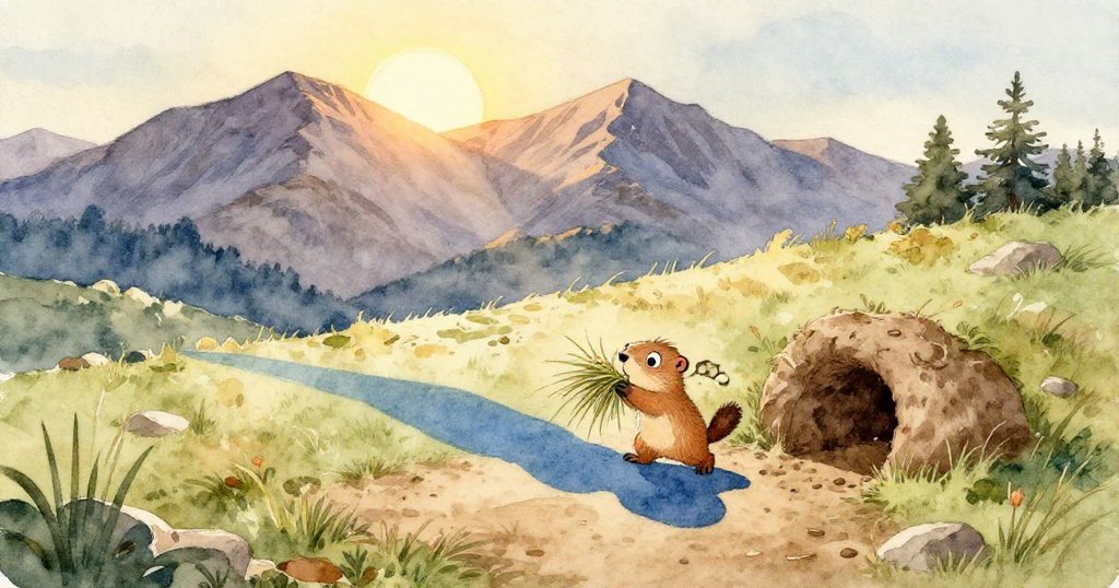 小麝鼠背影凝視兩條路徑，一側粗樹幹另一側荊棘林蔭，落日藍影中流露選擇前進的專注