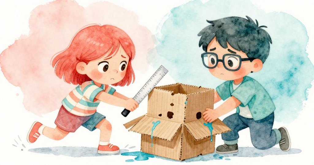 Lena猛推尺子制止藍油漆侵襲，Tom全力撐起變形模型，臉上展現決心與擔憂，場景充滿緊張氣氛