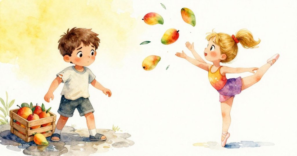 Jonah在沙洲上意外受傷,箱子傾斜洩漏果實;同時Mia迅速抓起漂浮芒果,畫面分割展示緊張與果斷。