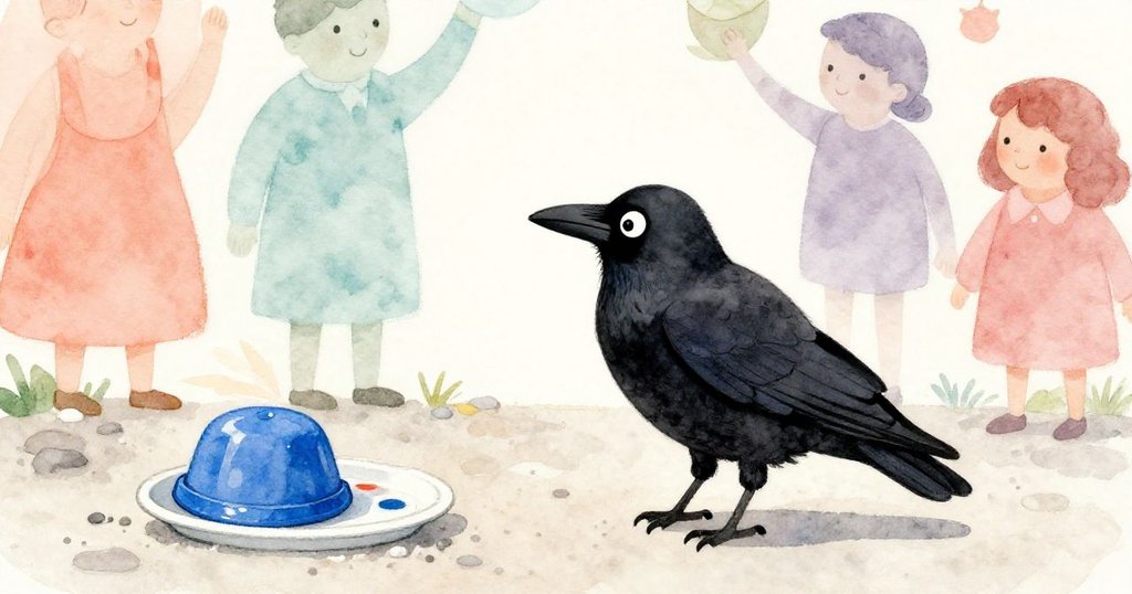 從Crowby背影觀察, 藍色塑膠蓋在砂石上滾動, 與暖陽照耀感恩壁畫交織, 呈現情節發展