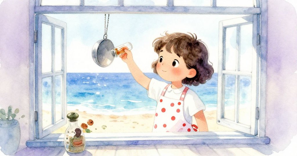 廚房窗戶被微風吹開，鍋具輕搖，調味罐顆粒飄散，Opal神情微驚卻試圖把控局面