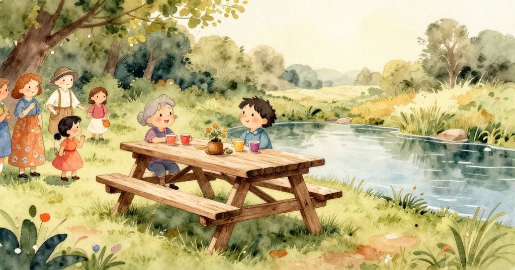 從水下視角看見浣熊後腳濺入池塘，水面漣漪融合木橋紋理，光影交錯中透出冒險與意外的情感。