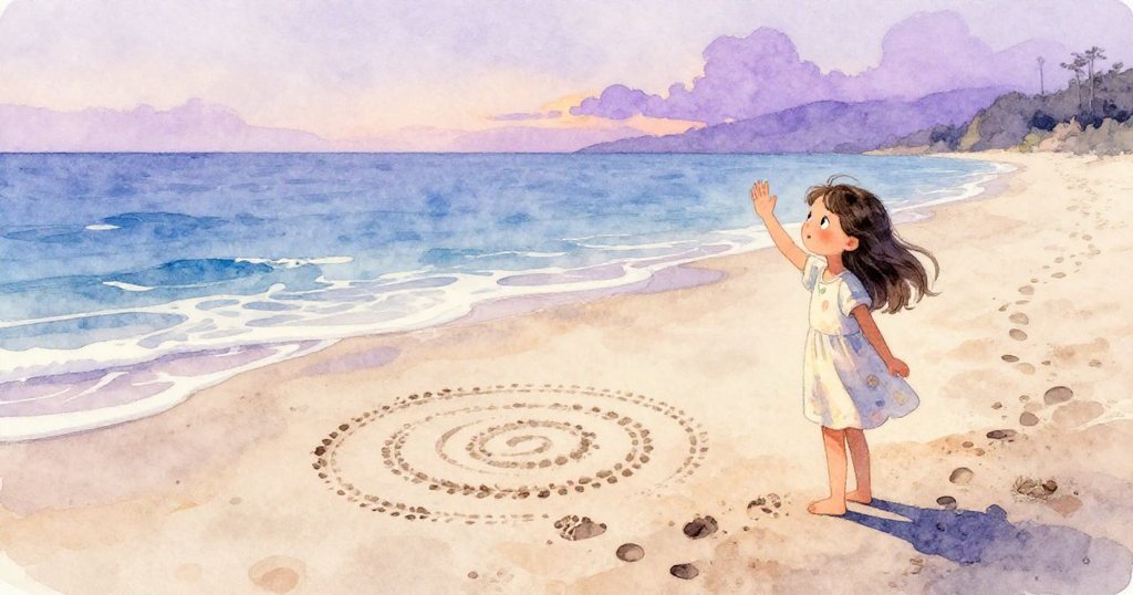 伊芙揮手告別，輕步離開修復螺旋，腳印與漣漪見證溫柔結局，故事圓滿告別舊日風情。