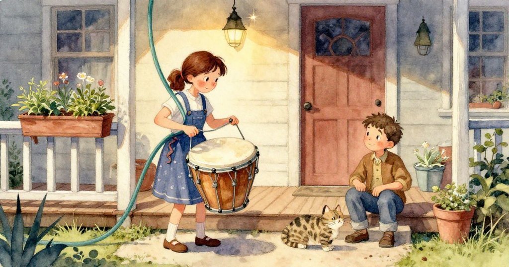 最後一個陶罐靠近風化的門柱停下，細小泥土痕跡透露秘密角落，畫面充滿靜謐與神秘感。