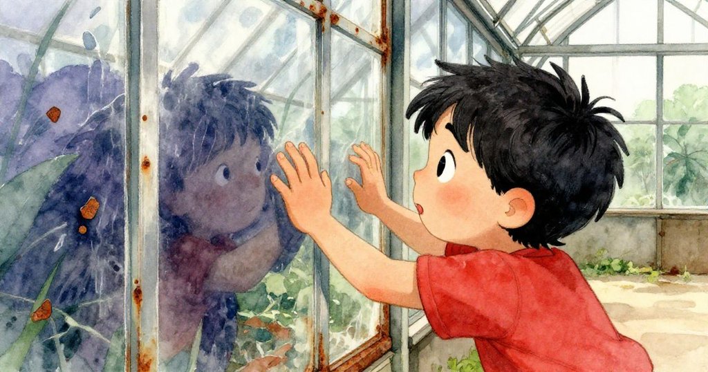 小昆蟲視角看見塞斯專注推動生鏽玻璃,細膩銹斑與工具展現出奮鬥與堅定的情感。