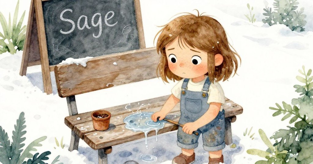 從高處俯瞰Sage認真修復木板，背景有日光落下，表情流露緊張且期待高潮。