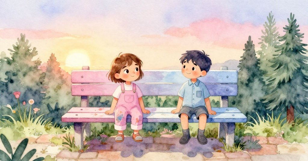 夕陽餘暉中，Sage與Glen望著半新半舊的木板，滿懷溫馨與成就感完成結局。