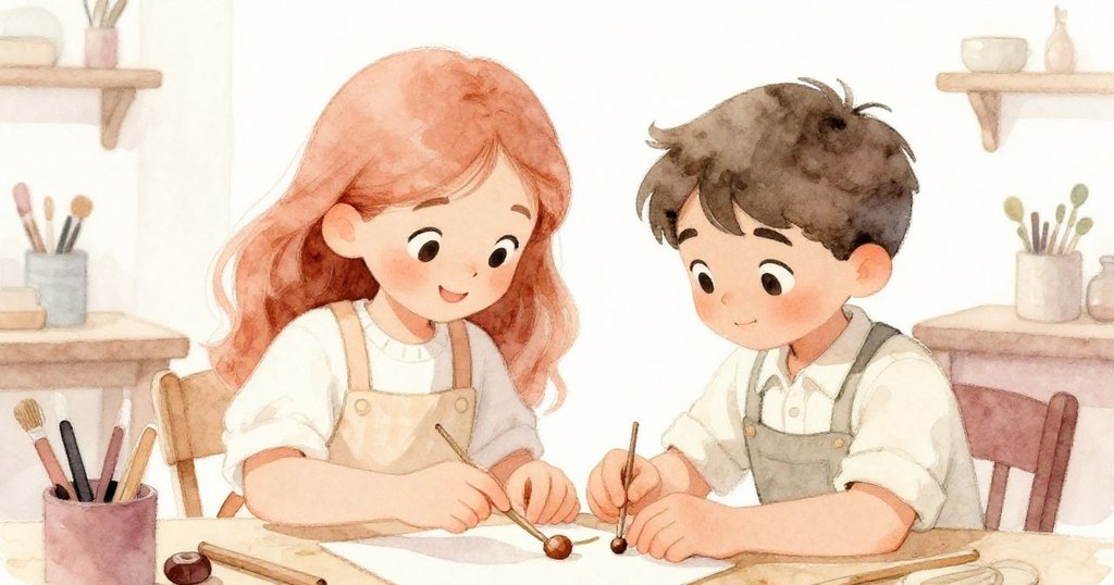 Tara與Kent在工桌前協力修補結構，Tara夾緊鬆動的螺帽，Kent用木棍固定彈力繩，臉上展露輕鬆喜悅。