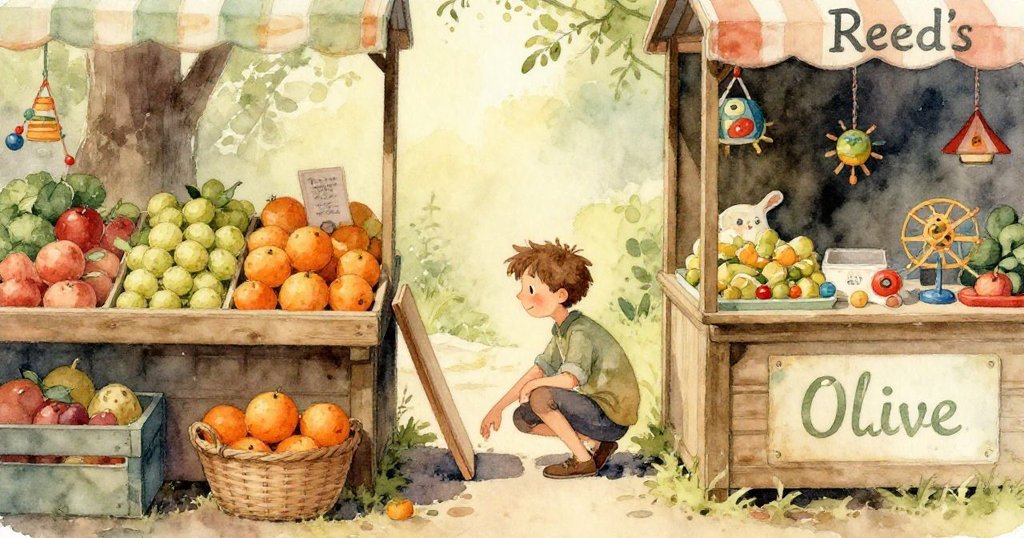 在戶外市場中，亮麗絲帶迅速捲動與紙杯、玻璃瓶交織，融冰流動形成晨霧與淡彩虹，場景詩意動感。