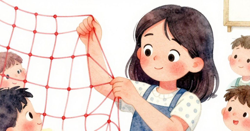 Olive專注地捏著彈性網帶，眼神堅定，手部細節豐富，背景隱約呈現果攤環境