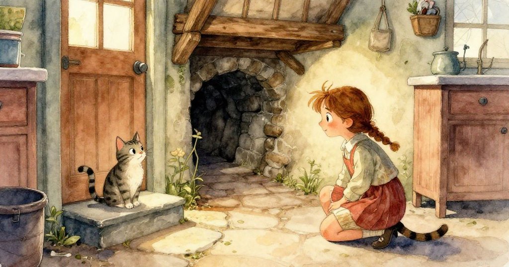 斐恩靈巧的手在橡膠帶中穿梭，玻璃罐在金黃光影映襯下閃爍，她仔細工作的情景充滿溫柔。