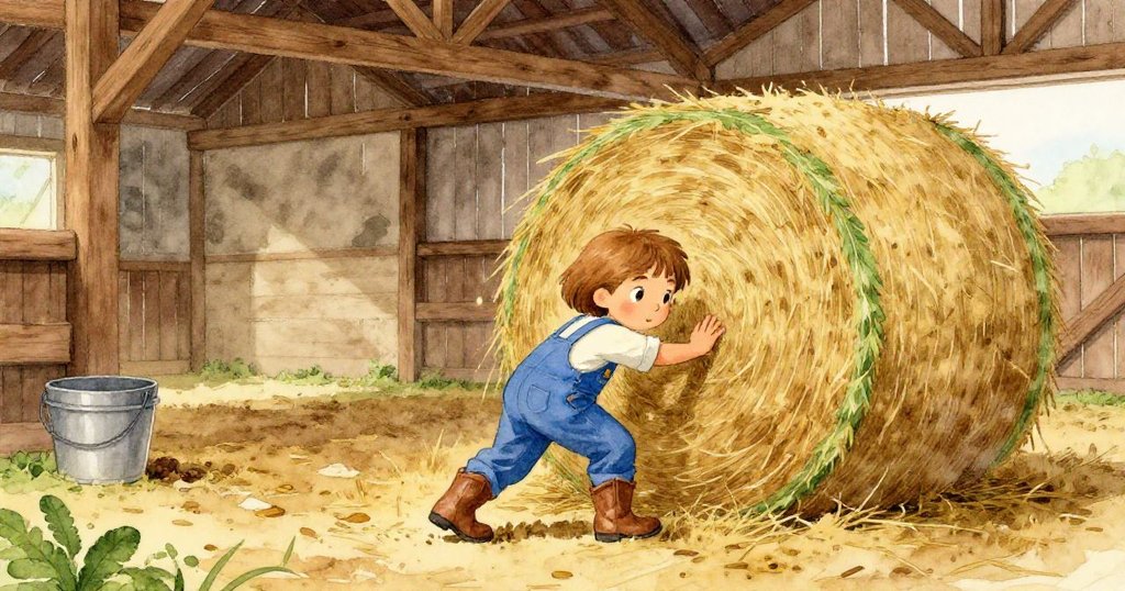 Fern堅定步伐推動稻草堆,木樑與飼料桶發生碰撞,農舍塵土飛揚,呈現出鮮明動感與力量感。