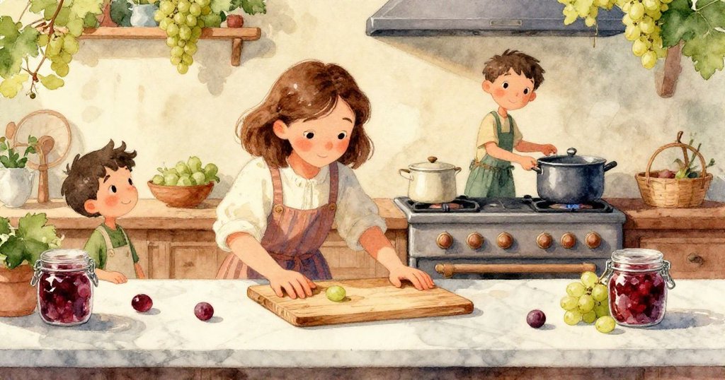 廚房裡一道魔幻光芒在瓷磚上流動,隨後反彈在懸掛的湯勺上,製造出俏皮的陰影,透露出家園中秘密般的節奏。