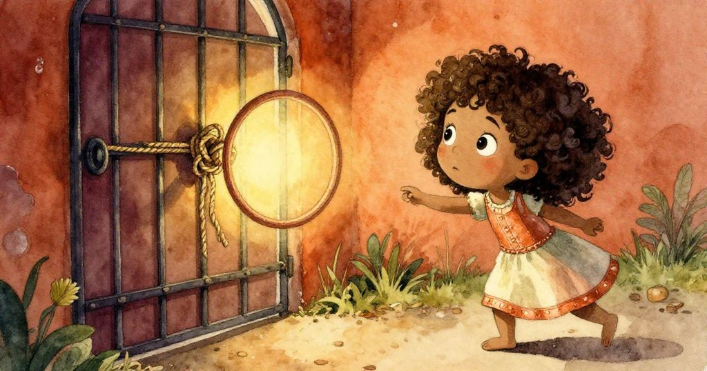 Luna目光緊盯彈出的戒環沿鐵門滾動，遇舊繩結形成障礙，場面緊張中隱現童趣。