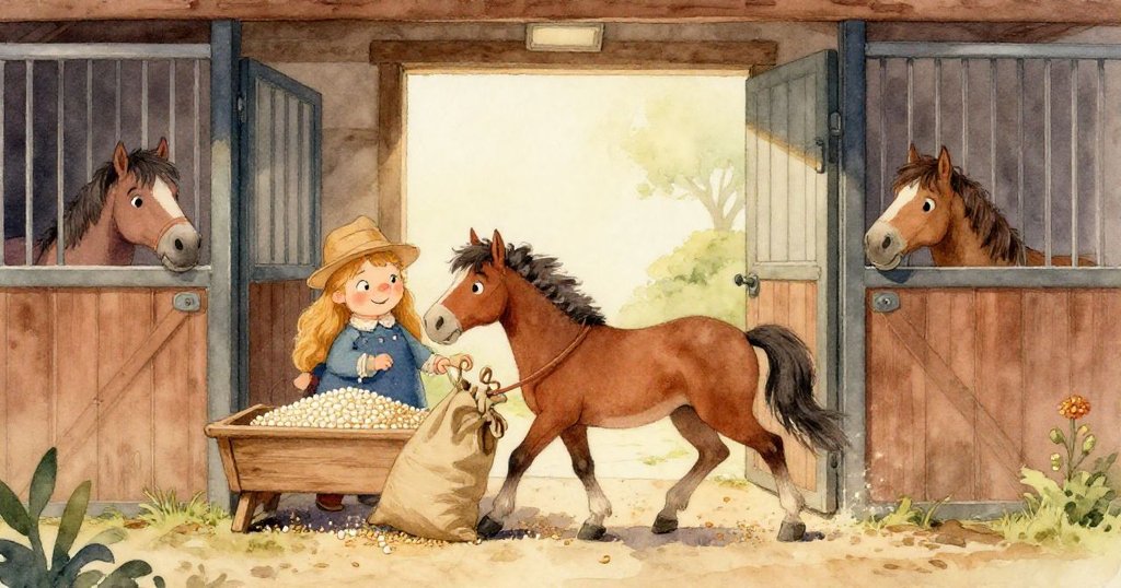 Pearl 的靴子踩在鋸末與穀物覆蓋的地板上，步伐穩健，展現了工作中的堅持與活躍。