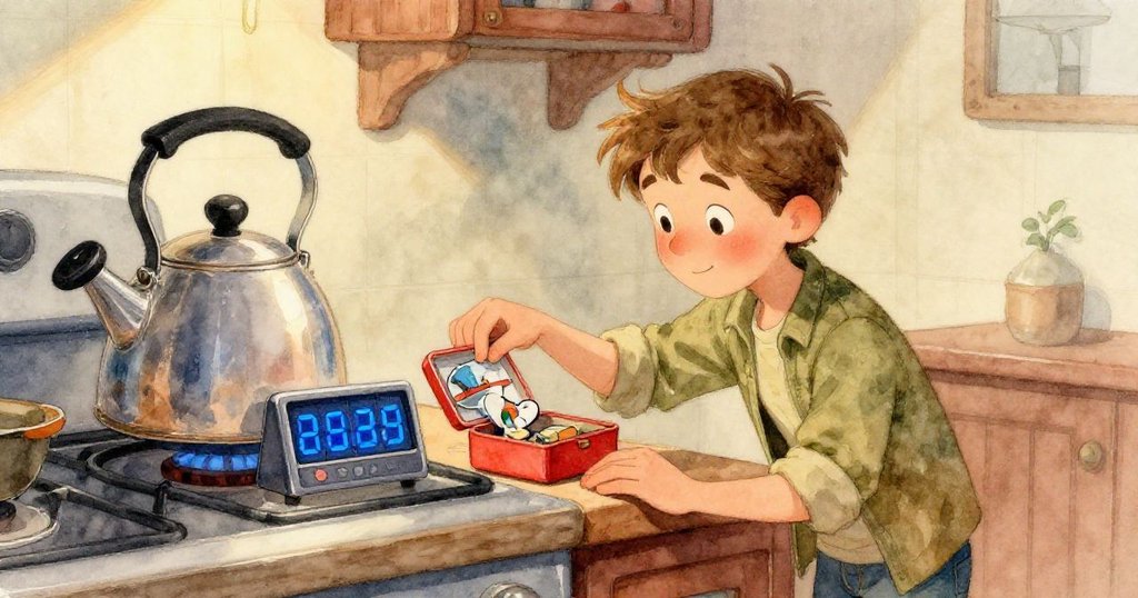 Zane在木質地板上謹慎行走，腳步與周遭物件互動，展露探索與專注的情感，故事逐步推進。