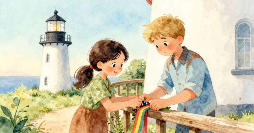 Sara與Vance和諧合作收集散落的莓果,並在欄杆上綁出明亮條紋,場景恢復平靜充滿晨光