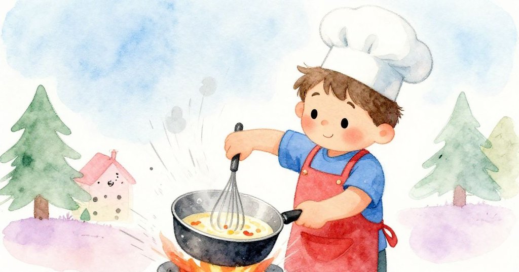 布雷克快速攪拌冒泡的巧克力，動感畫面展現他的專注與活力，動態線條突顯流動效果