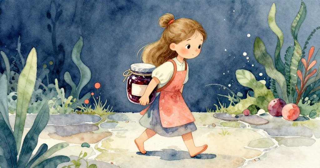 Nell小心地捧著梅子果醬，輕步走過古老石地板，環境中透出柔和晨光與專注情緒