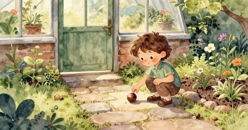 昆恩特寫眼睛,專注中充滿驚奇,眼神映出滾動的種荚和花園柔和色彩,充滿生動情感。