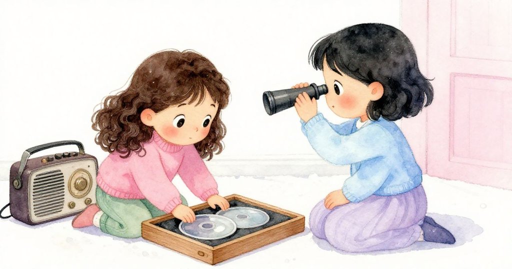 莉莉與蘇琪在溫馨小室中互動，收音機播放懷舊旋律，泡棉墊上木框細節明晰，室內燈光柔和充滿期待。