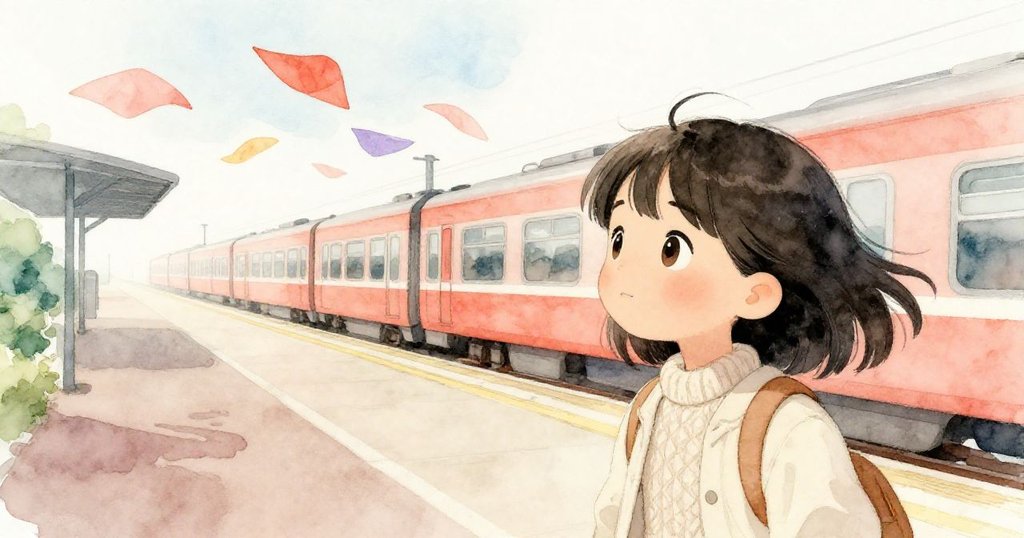 戶外火車站平台上,蘇姬警覺觀察強風掀起餐巾,列車塵土飄揚,場景充滿動感轉變。