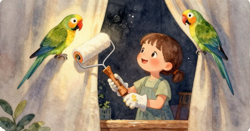 諾拉手持沾滿綠油彩的油漆桶特寫，展現出細緻的濃稠紋理與滴落的光澤，充滿細膩工藝。