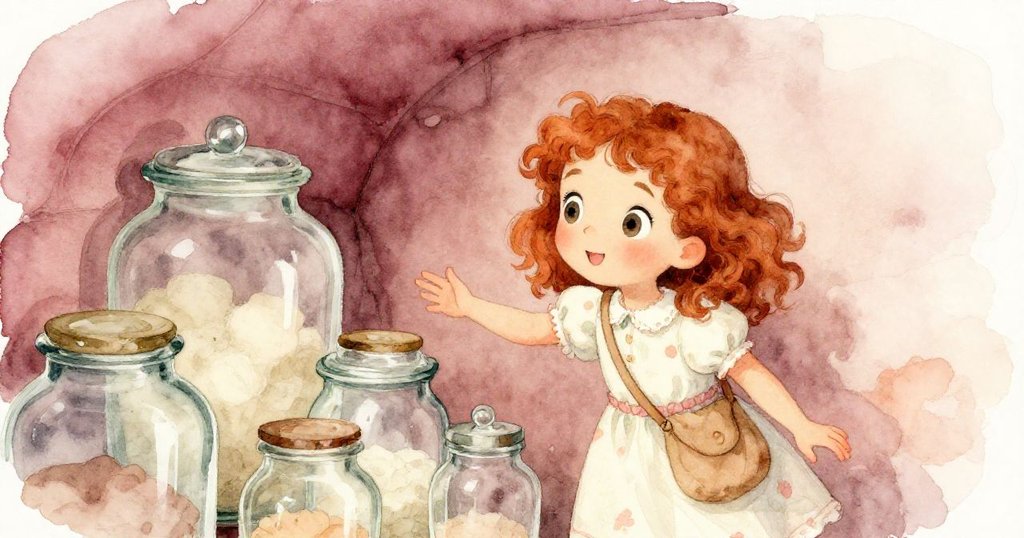 艾莉絲在地窖隱蔽一角發現排列整齊的小玻璃罐，她帶著驚奇與溫柔的神情準備展開家傳秘方的發掘。