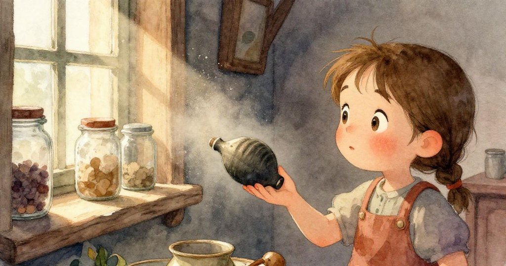 諾拉聚精會神地用手壓著橡膠風箱，近拍展示了質感和小巧工具，充滿細膩工藝的溫馨實驗室場景