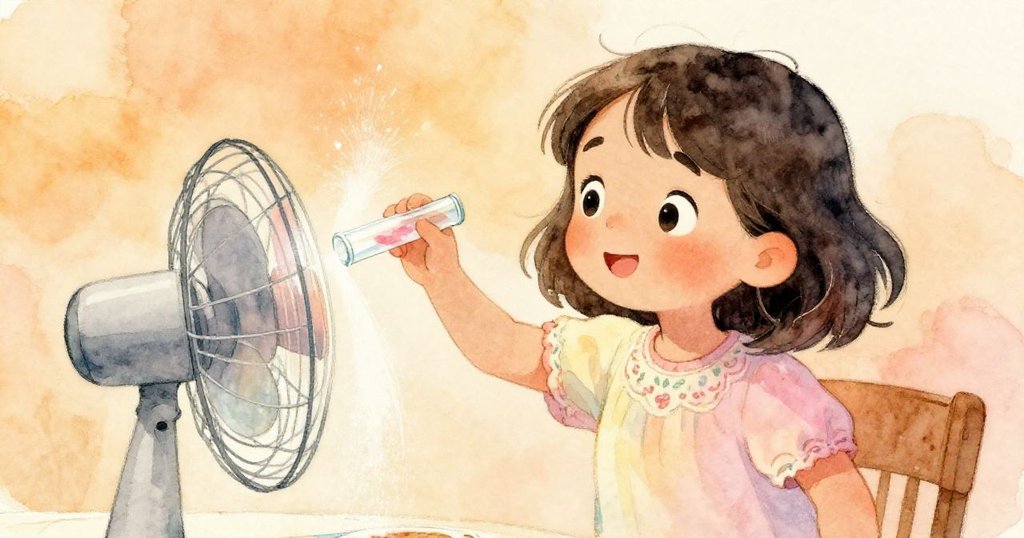 諾拉在家中實驗室中微笑著調整玻璃管，衣袖映著粉塵，實驗逐漸平穩，溫馨氛圍中見到失而復得的和諧