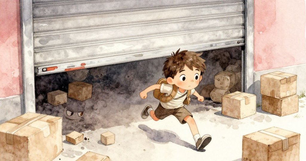 Cole在急促金屬捲閘壓迫下伸手求生,緊張神情中露出決心,紙箱與散落物品襯托出險境氣氛。