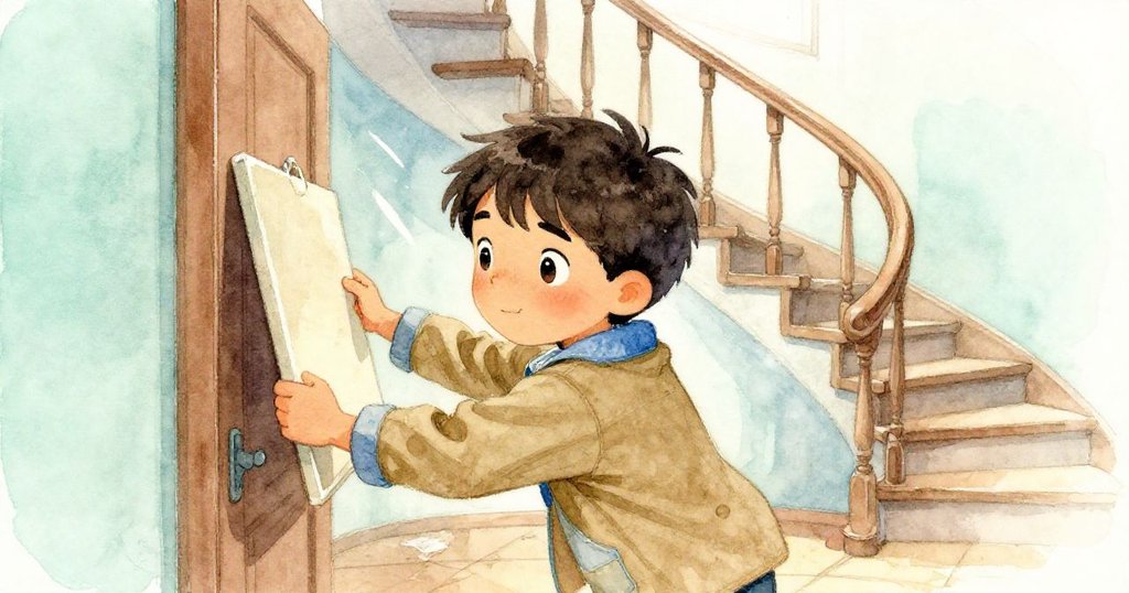 Wade背對觀眾，專注用舊帆布抵擋強風，動感展現冒險中巧妙應對環境變化。