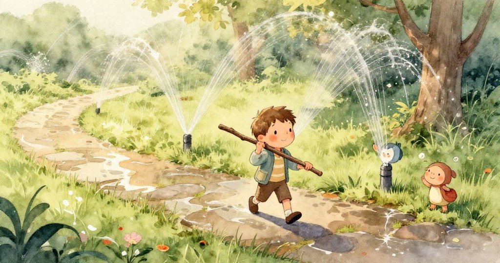 歐文的手緊握著粉刷著水珠的細棍，近距離展示了他準備穿過滑石的決心與細膩質感。