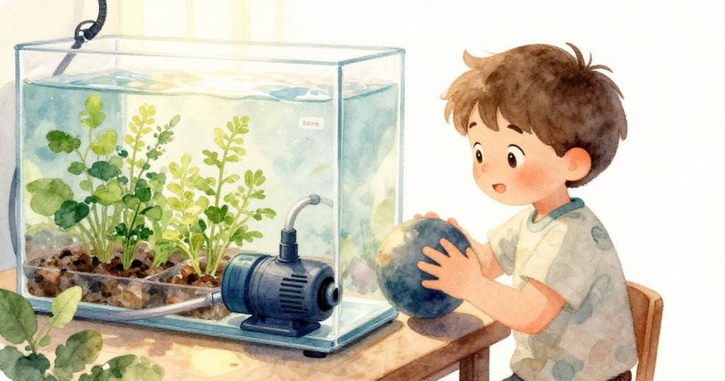 肯特的小手在明亮細節中按壓橡膠球,水泵和軟管清晰呈現,充滿童趣與細膩美感。