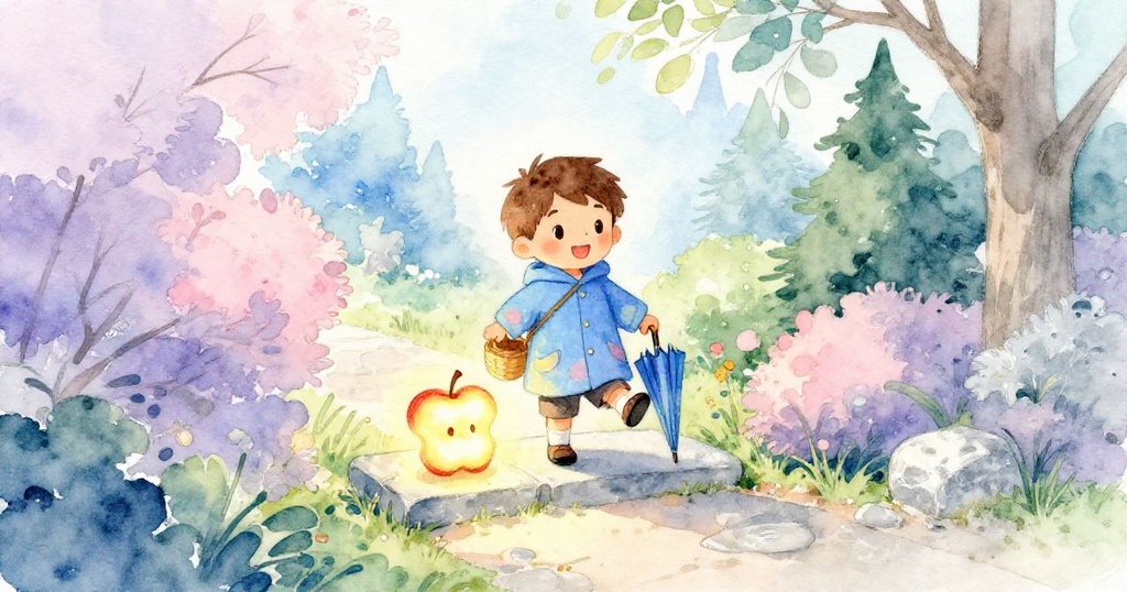 格蘭特面向新途前進，停步欣賞石梯上散發甜香的溫暖蘋果核，展露希望與故事尾聲情懷。