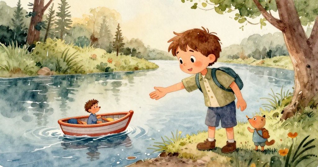 水下視角展現繫著繩索的玩具船在藍色水中漂浮，雨滴與泡影交織，畫面夢幻細膩流動。